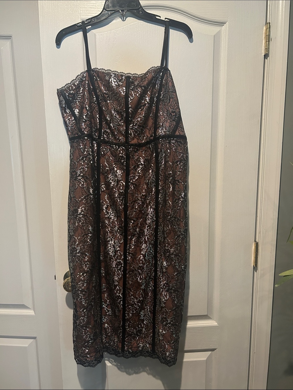 Anthropologie Brown and Black Lace-Overlay Midi Dress